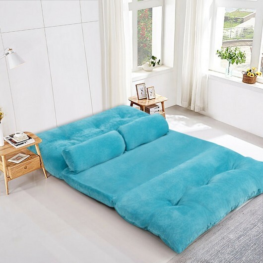 6-Position Adjustable Sleeper Lounge Couch with 2 Pillows-Blue - Color: Blue - Image 3