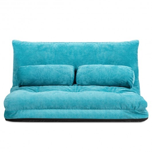 6-Position Adjustable Sleeper Lounge Couch with 2 Pillows-Blue - Color: Blue - Image 4