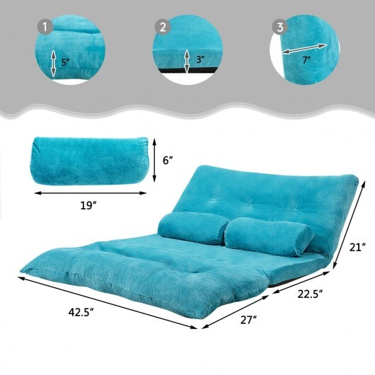 6-Position Adjustable Sleeper Lounge Couch with 2 Pillows-Blue - Color: Blue - Image 5