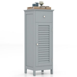 Woodern Bathroom Floor Storage Cabinet with Drawer and Shutter Door-Gray - Color: Gray