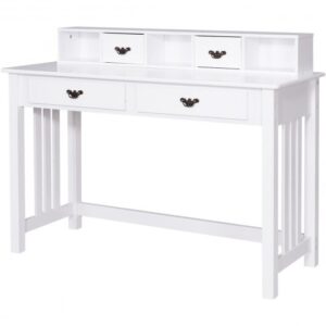 Home Office Writing Desk with 4 Drawer Computer Study Table - Color: White