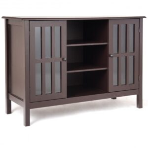 Wooden TV Stand Console Cabinet for 50 Inch TV-Brown - Color: Brown