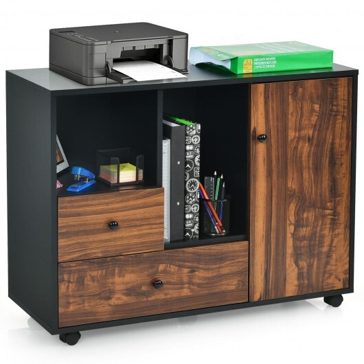 Mobile Filing Cabinet 2 Drawers with Open Shelves for Home and Office - Color: Rustic Brown - Image 5