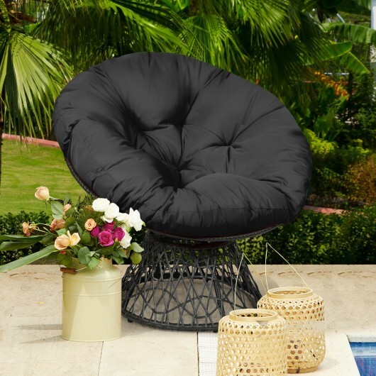 Rattan Papasan Chair Ergonomic 360-degree Swivel Soft Cushion Garden-Black - Color: Black - Image 2