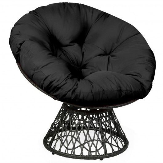 Rattan Papasan Chair Ergonomic 360-degree Swivel Soft Cushion Garden-Black - Color: Black - Image 5