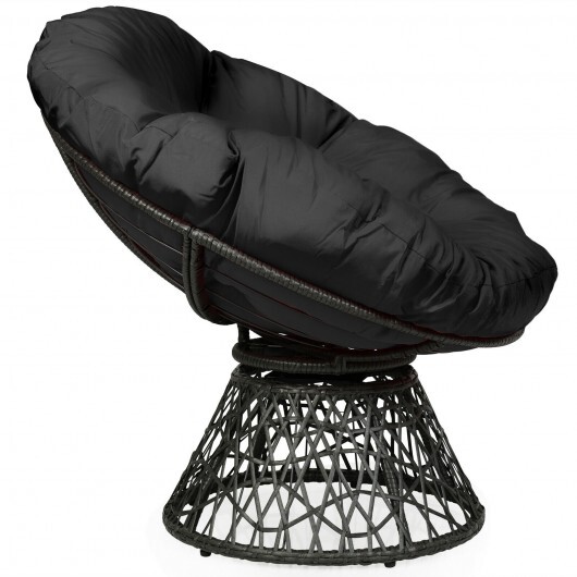 Rattan Papasan Chair Ergonomic 360-degree Swivel Soft Cushion Garden-Black - Color: Black - Image 6