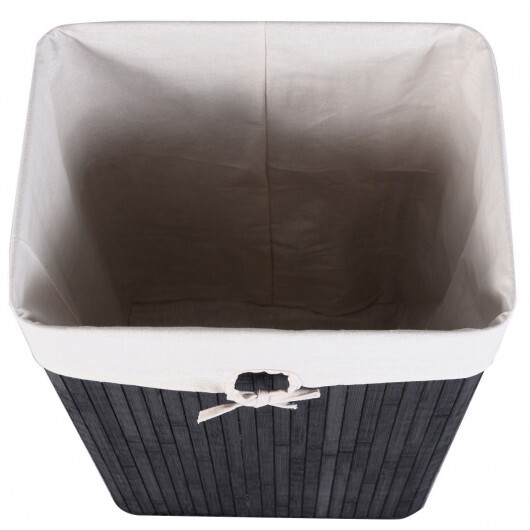 Rectangle Bamboo Hamper Laundry Basket Washing Cloth Bin Storage Bag Lid 3 color-Black - Color: Black - Image 5