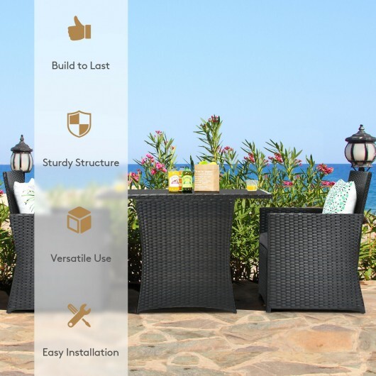 3 Pieces Patio Rattan Furniture Set with Cushion and Sofa Armrest-Gray - Color: Gray - Image 3