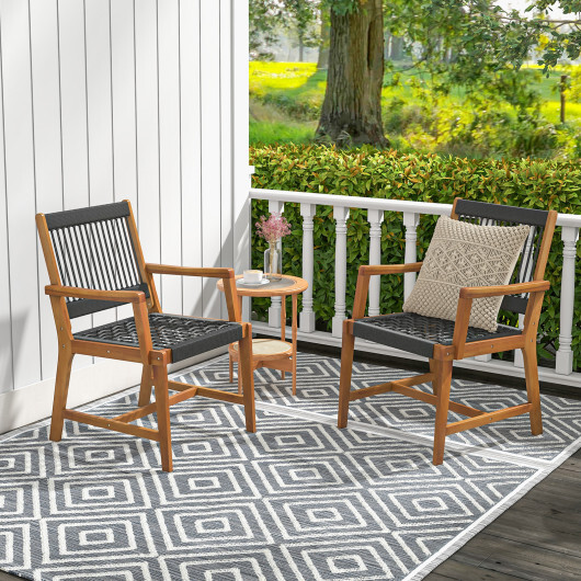 Set of 2 Patio Acacia Wood Dining Chairs with Armrests for Lawn Yard - Color: Black - Image 3