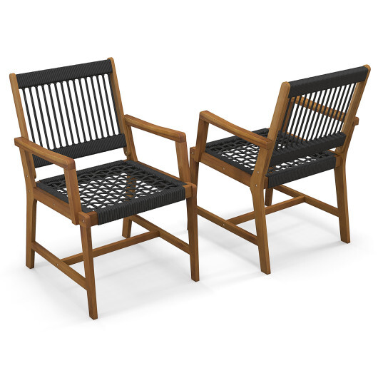 Set of 2 Patio Acacia Wood Dining Chairs with Armrests for Lawn Yard - Color: Black - Image 4