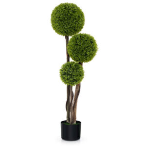 4 FT Artificial Boxwood Topiary Ball Tree in Weighted Pot with Triple Ball - Color: Green