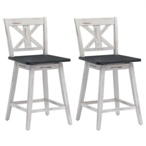 Set of 2 Swivel Counter Height Bar Stools with Solid Wood Legs-White - Color: White