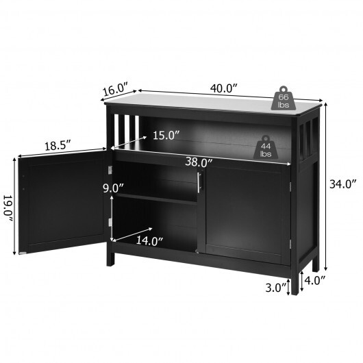 Kitchen Buffet Server Sideboard Storage Cabinet with 2 Doors and Shelf-Black - Color: Black - Image 4