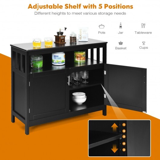 Kitchen Buffet Server Sideboard Storage Cabinet with 2 Doors and Shelf-Black - Color: Black - Image 5
