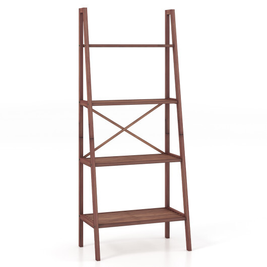58 Inch 4-Tier Bamboo Ladder Bookshelf-Walnut - Color: Walnut - Image 4