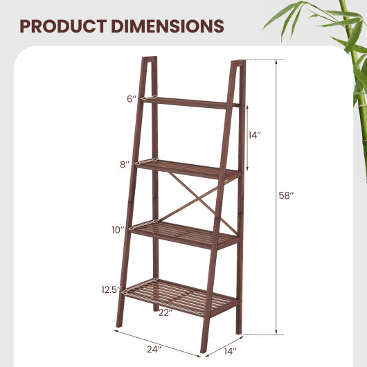 58 Inch 4-Tier Bamboo Ladder Bookshelf-Walnut - Color: Walnut - Image 5