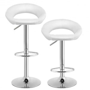 Height Adjustable Bar Stools Set of 2 with Hollow Back and Footrest-White - Color: White