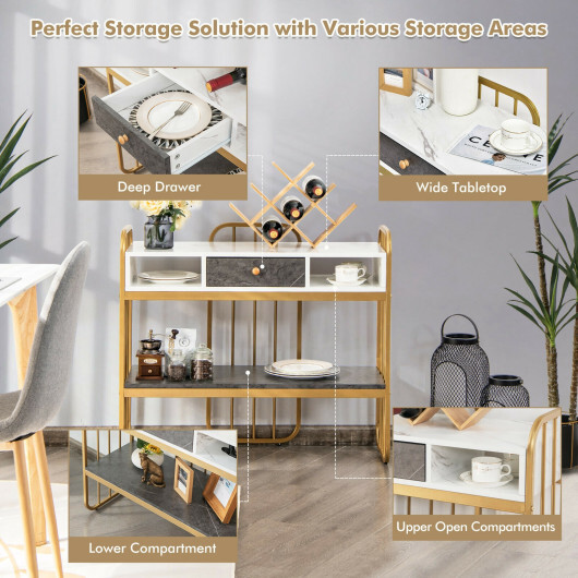 Console Table with Drawer Storage Shelf Wide Tabletop-White - Color: White - Image 3