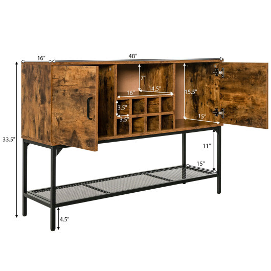 Industrial Kitchen Buffet Sideboard with Wine Rack and 2 Doors-Rustic Brown - Color: Rustic Brown - Image 4