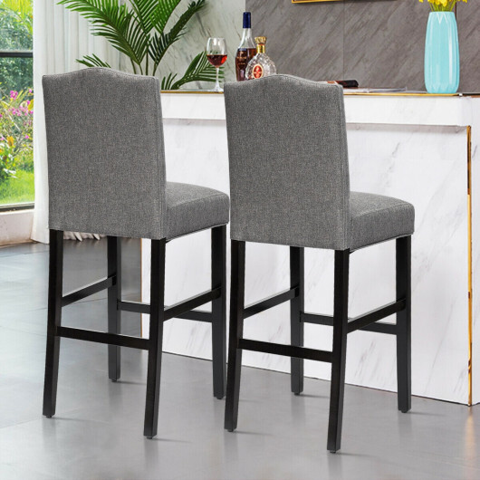 Set of 2 Bar Height Dining Side Barstools with Thick Cushion-Gray - Color: Gray - Image 2