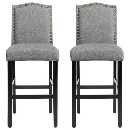 Set of 2 Bar Height Dining Side Barstools with Thick Cushion-Gray - Color: Gray - Image 5