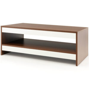 37 Inch 2-Tier Rectangle Wooden Coffee Table with Storage Shelf-Wulnat - Color: Walnut - Size: 2-Tier