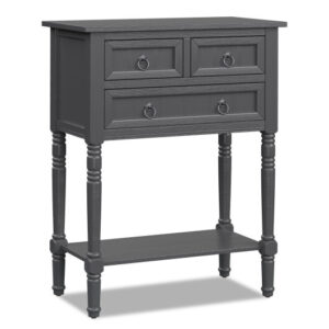 Narrow Console Table with 3 Storage Drawers and Open Bottom Shelf-Gray - Color: Dark Gray