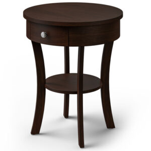 2-Tier Wood Round End Table with Open Drawer-Brown - Color: Brown