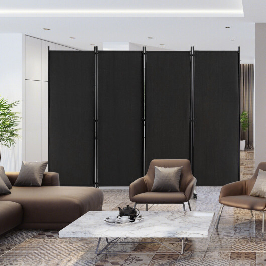 4-Panel Folding Room Divider 6 Feet Rolling Privacy Screen with Lockable Wheels-Black - Color: Black - Image 2