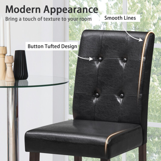 Set of 2 Bar Stools with Rubber Wood Legs and Button-Tufted Back - Color: Black - Image 5