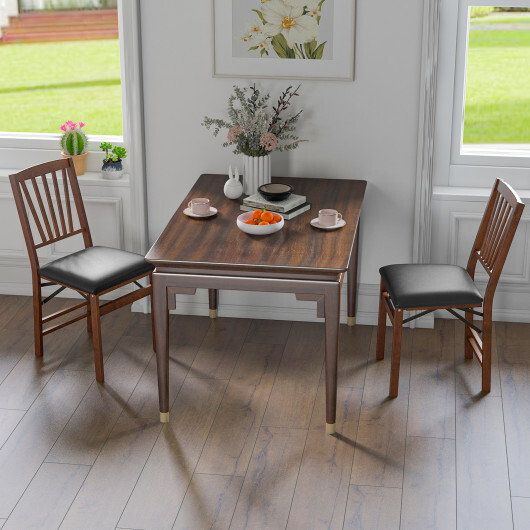 Set of 2 Folding Chairs with Padded Seat and Rubber Wood Frame-Brown - Color: Brown - Image 2