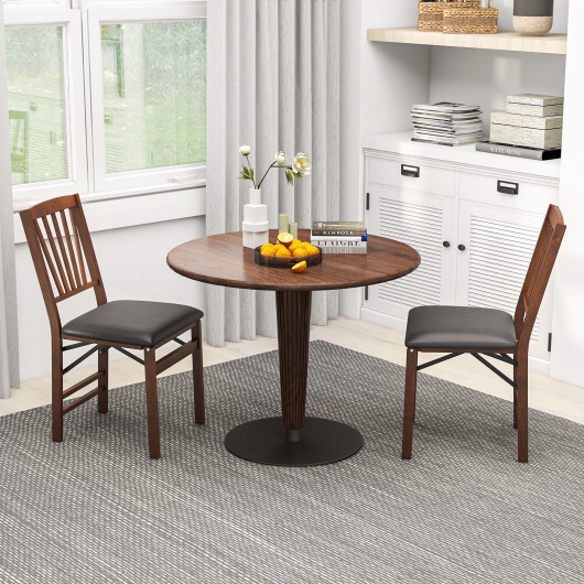 Set of 2 Folding Chairs with Padded Seat and Rubber Wood Frame-Brown - Color: Brown - Image 3