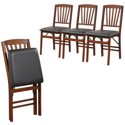 Set of 2 Folding Chairs with Padded Seat and Rubber Wood Frame-Brown - Color: Brown - Image 4