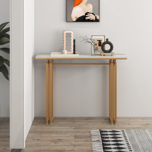 43.5 Inch Console Table with Heavy-duty Metal Frame-Golden - Color: Golden - Image 3