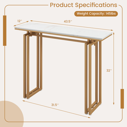 43.5 Inch Console Table with Heavy-duty Metal Frame-Golden - Color: Golden - Image 4