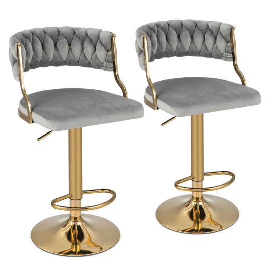 Swivel Barstool with Woven Back Set of 2 for Kitchen Island Cafe-Gray - Color: Gray