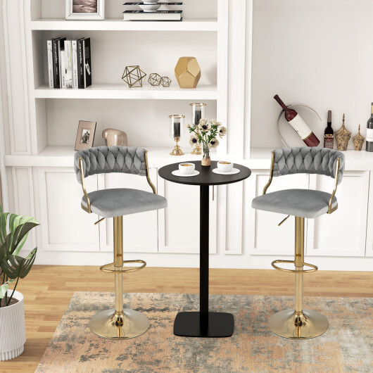 Swivel Barstool with Woven Back Set of 2 for Kitchen Island Cafe-Gray - Color: Gray - Image 3