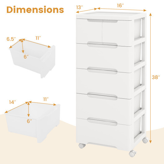 Rolling Storage Cabinet with Universal Wheels and 5/6/7 Drawers-6-Drawer - Size: 6-Drawer - Image 5