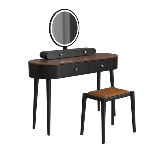 Makeup Vanity Table Set with LED Mirror and 3 Spacious Drawers-Black-Brown - Color: Black-Brown