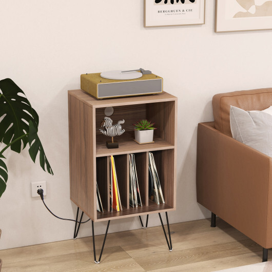 Record Player Stand with Charging Station for Living Room Bedroom-Walnut - Color: Walnut - Image 2