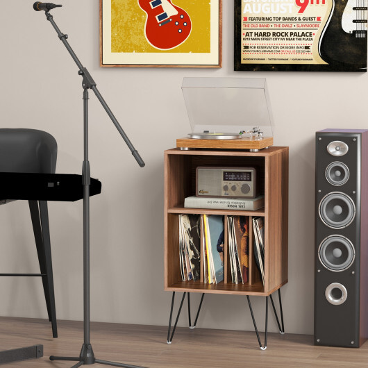 Record Player Stand with Charging Station for Living Room Bedroom-Walnut - Color: Walnut - Image 3