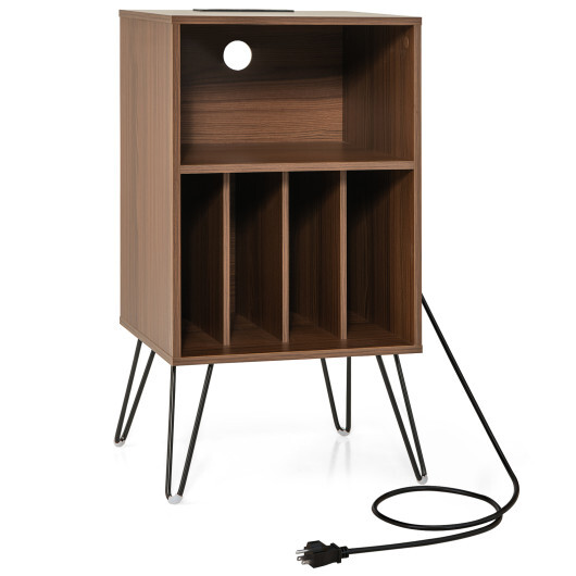 Record Player Stand with Charging Station for Living Room Bedroom-Walnut - Color: Walnut - Image 4