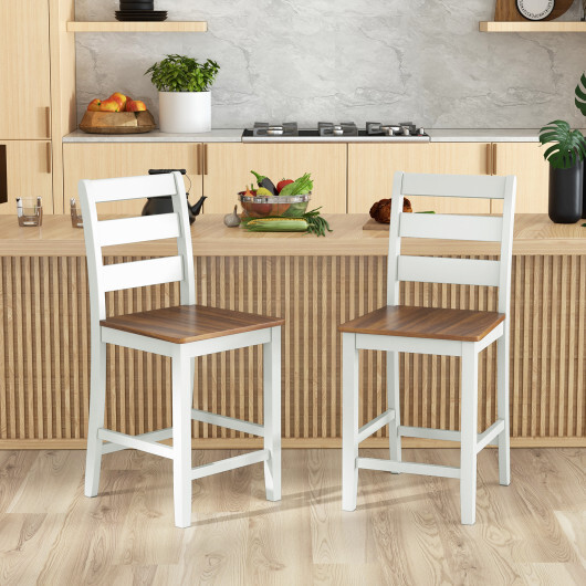 Set of 2 Counter Bar Stool with Inclined Backrest and Footrest-Gray - Color: Gray - Image 3