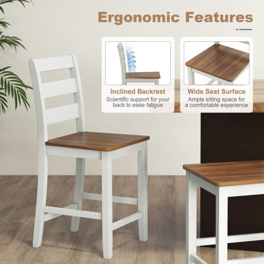 Set of 2 Counter Bar Stool with Inclined Backrest and Footrest-Gray - Color: Gray - Image 5