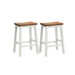 24.5-Inch Set of 2 Saddle Stools Bar Stools with Footrests for Kitchen Island-Walnut & Gray - Color: Walnut & Gray