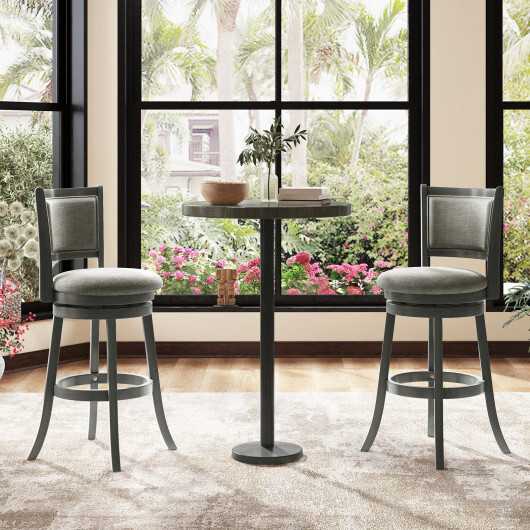 Swivel Bar Stools Set of 2 with Soft-padded Back and Seat-L - Color: Gray - Size: L - Image 2