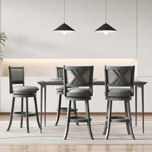 Swivel Bar Stools Set of 2 with Soft-padded Back and Seat-L - Color: Gray - Size: L - Image 5