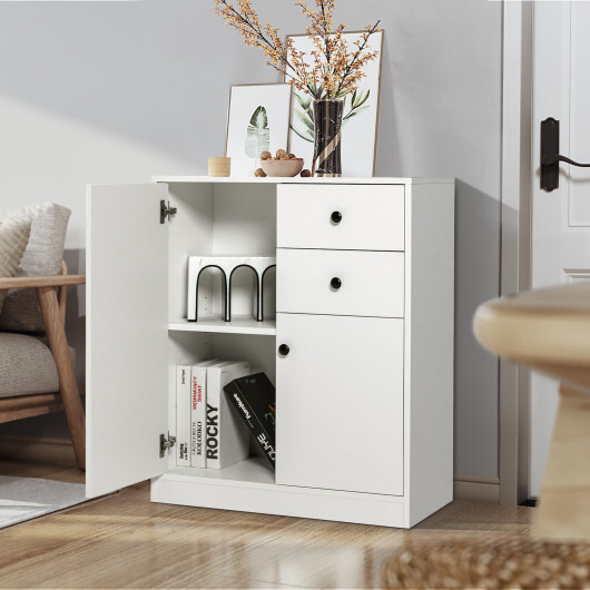 2 Door Storage Base Cabinet with 3-Tier Shelf-White - Color: White - Image 2