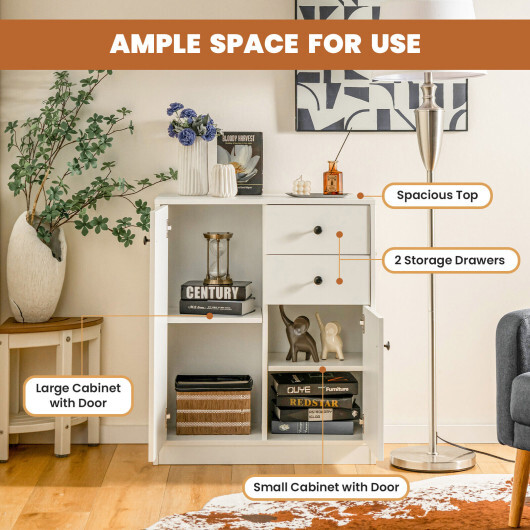 2 Door Storage Base Cabinet with 3-Tier Shelf-White - Color: White - Image 3