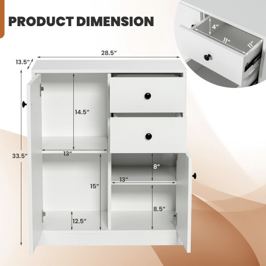 2 Door Storage Base Cabinet with 3-Tier Shelf-White - Color: White - Image 4
